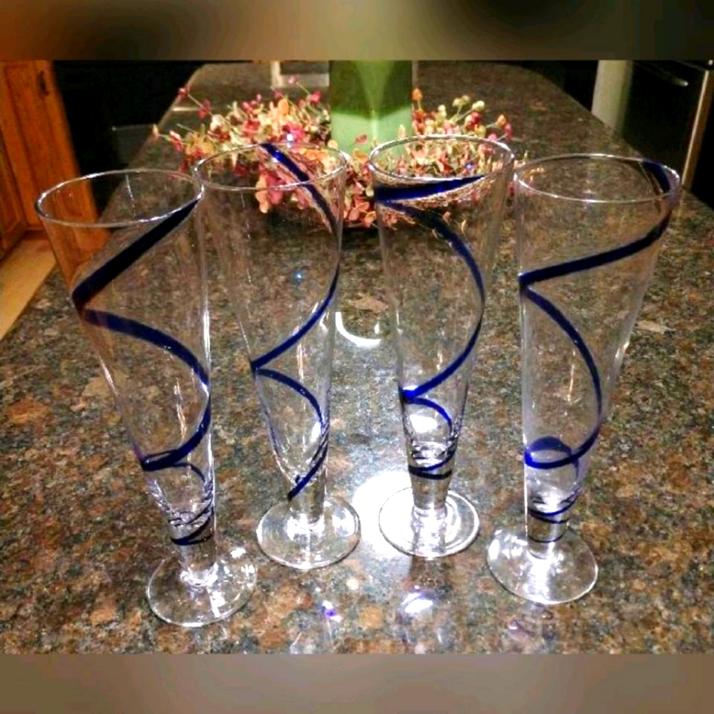 Pier 1-Blue Swirl Pilsner Glasses-4
